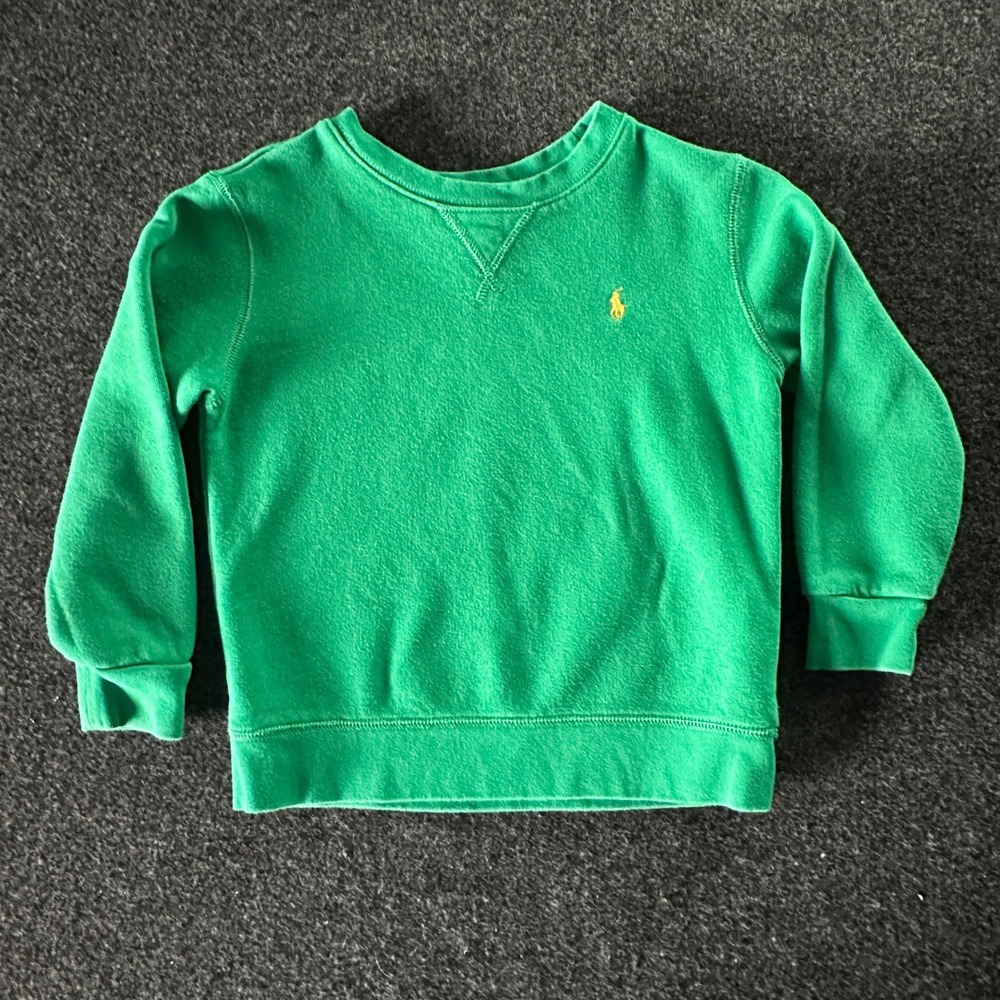 Polo Ralph Lauren Kids Green Fleece Crewneck Sweatshirt Yellow Pony Size 5